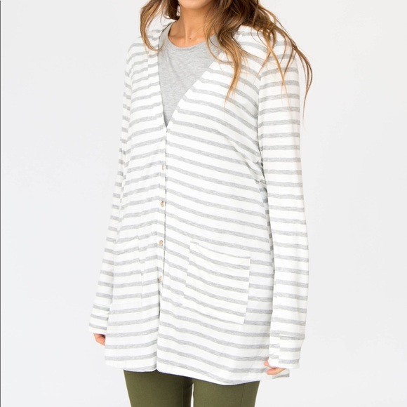Agnes & Dora Sweaters - Gray and white stripe Cardi